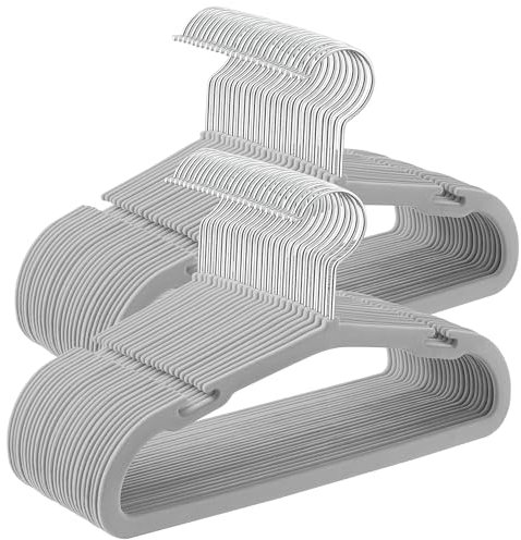 SONGMICS Baby-Kleiderbügel 50er Set, 28 x 17,5 cm, Kinderkleiderbügel für Kleiderschrank, Samtbügel rutschfest, Kleiderbügel Kinder, platzsparend, breite Schulterkerben, Taubengrau CRF037G01