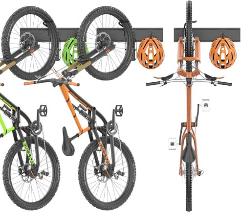 TORACK Wall-Mounted Swivel Bike Rack, Garage Vertical Bike Hangers for 3 Bikes and 3 Helmets Rotating Bike Storage Hooks Holds Up to 300 lbs
