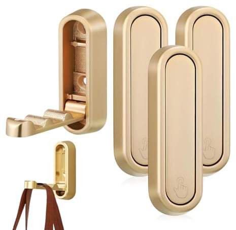 4pcs faltbare Wandhaken zum Aufhängen, faltbare Haken Wandhalterung aus Zinklegierung, Heavy Duty Gold faltbare Wandhaken für Bad Küche, Flip-Down-Haken für Wand hängenden Mantel, Tasche (Gold)