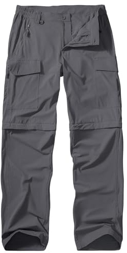Winebox Hiking Walking Trousers Mens Zip Off Lightweight Quick Dry Breathable Cargo Convertible Outdoor Fishing Safari Pants (Grey-34)