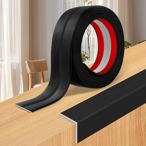 Baguette d’Angle PVC Cornière Moulure Murale Autocollante Protection Profilé Souple pour bordure de carrelage Plafond (Noir brillant, 2cm×6m)