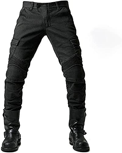 sigaer Pantaloni da Motociclista, Pantaloni protettivi, da Uomo, in Traspirante, Resistente all'Usura, con 2 Paia di Protezioni su Fianchi e Ginocchia, Cuscinetti Rimovibili(Nero,4XL)