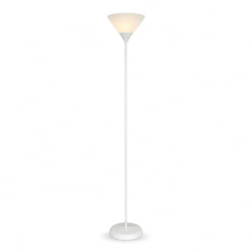 DUAS Modern Uplighter Floor Lamp – White or Black Finish, Tall Standing Light for Living Room, Bedroom, Office – E27 LED Bulb Compatible, 1.8m Cable, On/Off Switch, Resin Shade (White)