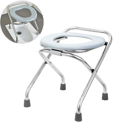 Sedia a rotelle Comoda per Doccia, WC da Comodino da 220 libbre per Anziani con Ruote frenanti, Sedia Comoda Pieghevole e Portatile, Altezza Regolabile su 5 Livelli, Sedia da vasino per Adulti