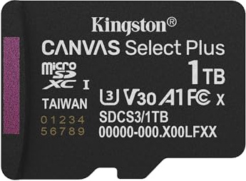 Kingston Canvas Select Plus Tarjeta de Memoria microSD 1TB micSDXC Gen3 150R A1 Adaptador de SD no Incluido - SDCS3/1TBSP