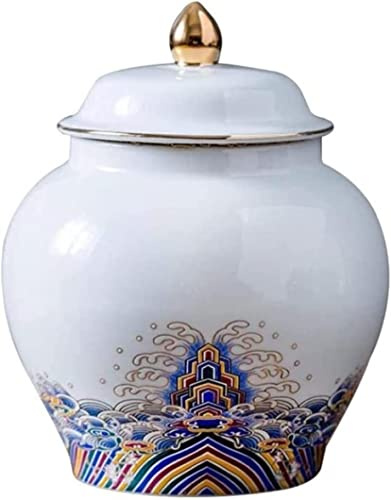 XAoSCd Decor Ceramic Ginger Jar, Vintage Chinese Style Storage Jars Tea Tins Cans Canister Traditional Sealed, Porcelain Tea Tin/Tea Storage/Tea Caddy/Tea Canister,