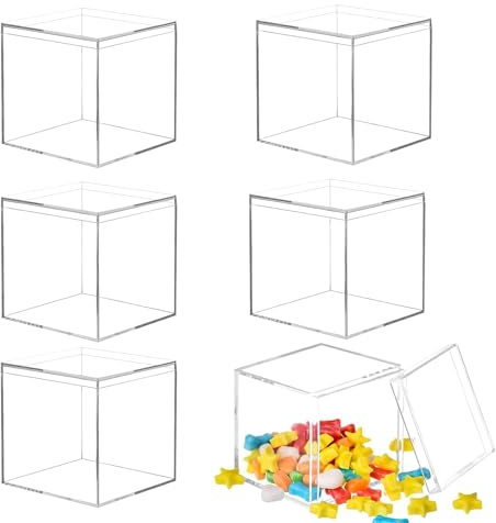 QKNOSM 6 cajas de exhibición de acrílico con tapa, 10 x 10 x 10 cm, caja de regalo de plástico transparente, caja de regalo cuadrada de acrílico con tapa, caja de almacenamiento de cubos pequeños