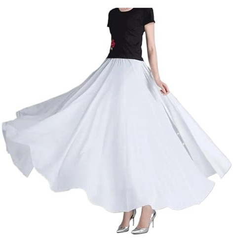 Lång dansövningskjol, Dam Swing Dance Kjol Flerskiktad Gasväv Chiffong Enfärgad Balett Lång Flerfärgad(White 90 Cm)