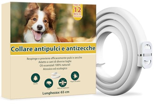 Asticers Collare Antiparassitario per Cani, Antiparassitario Collare Antipulci cane per Tutti i Tipi di Cani, Regolabile Impermeabile, 12 Mesi di Efficacia Protezione, 65cm Taglia Unica (1pack) (65cm)