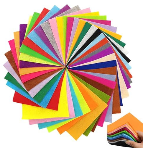 Weilin 50 Colors Felt Fabric Sheets, Craft Coloured Felt Squares Sheets for Crafting, DIY Projects, Costumes, Christmas, Bulletin Boards and Educational Crafts, 10x10cm