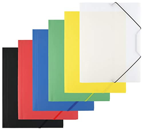 D.RECT Chemise à élastiques A4 en plastique – Dossier avec rabats, fermeture sécurisée – Lot de 6 couleurs assorties
