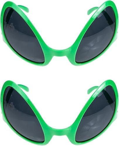 Generico Occhiali Alieno Verdi Ultimo 2 Pezzi, Feste Occhialis Estivi Freschi in Plastica Verde Lente Grigia, Accessori Divertenti per Cosplay e Travestimenti Uomo e Donna