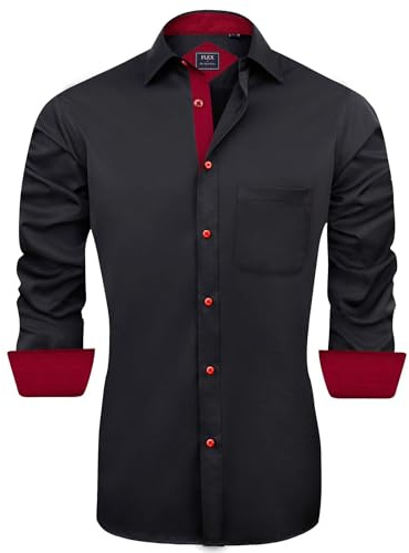 J.VER Mens Black Dress Shirts Long Sleeve Formal Business Silk Shirts Slim Fit Work Wedding Regular Fit Stretch Non Iron M