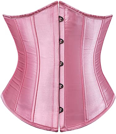 YILEEGOO Women's Corset Underbust Satin Lace Up Waist Cincher Shaper Bustier Top S-6XL (Pink, Large)