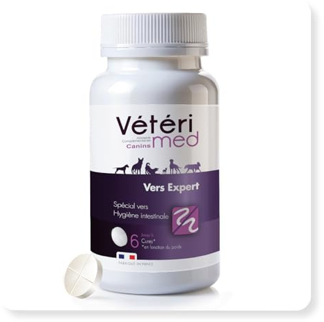 Vermifuge Chiens Vétérimed - Antiparasitaire Interne Français - Comprimés Vermifuges Appétants pour Chiens - Hygiène Intestinale Fabriqué en France (15 comprimés)
