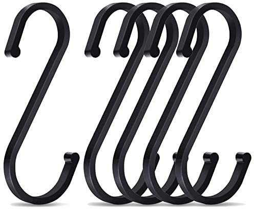 Olakin 5 Stück S Haken, 86mm S-Haken Aluminium, S Geformte Metall, für Küche Garderobe Klein Büro Küche Badezimmer Schlafzimmer(Schwarz)