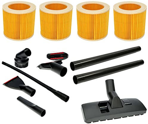 Sillar Accesorios Repuestos Aspirador Para Karcher WD3 Premium 1.629-841.0, 5x Boquillas para Aspiradora, 1x Boquilla universal, 4x Filtros de Cartucho, 2x Tubo Plástico