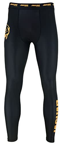 Jaguar Pro Gear - Elite Compression Pant Inner Layer for BJJ MMA Mixed Martial Arts (as1, Alpha, x_l, Regular, Regular, Black Gold)