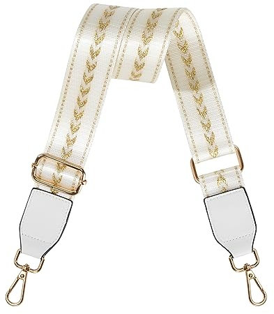 Schultergurt Verstellbarer Taschengurt 3.8cm Breit Schulterriemen Ersatz Umhängegurt mit Gold Metall-Drehschnalle Taschenriemen für Schultertasche, Tragetasche, Handtasche (Weiß)
