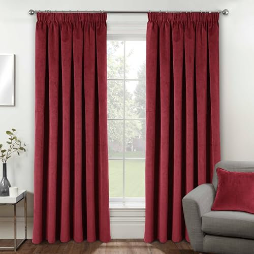 Enhanced Living Oxford Premium Velvet Red Blackout Curtains for Curtains for Bedroom - Supersoft Tape Top Curtains - 46x54 inch (117x137 cm) - 2 x Curtain Panels
