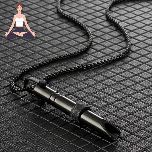 Calm Carry Portable Stainless Steel Whistle Necklace for Breathing Exercises, Meditation, Anxiety Gifts for Women (Black)