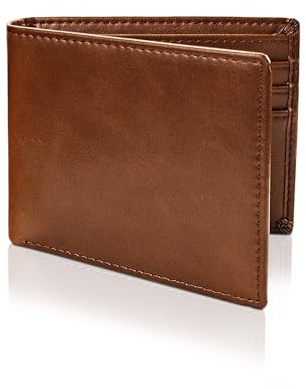 WisePoint Cartera Hombre, Billeteras para Hombre de Cuero PU Bloqueo RFID del Porta Cartoes para Hombres, Cartera Tarjetas Minimalista para Trabajo, Compras (Marrón)
