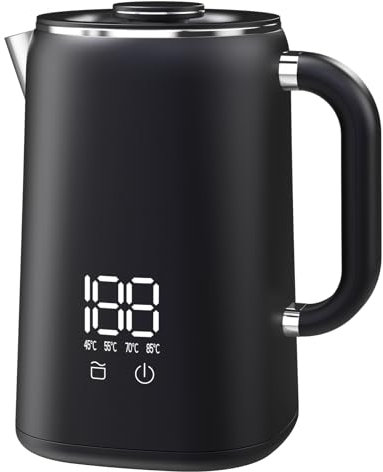 OMISOON Wasserkocher Edelstahl 1.7 Liter, Wasserkocher Klein mit Temperatureinstellung 45°C-100°C, Automatische Abschaltung, Trockengehschutz, überhitzungsschutz, 1500W, Schwarz
