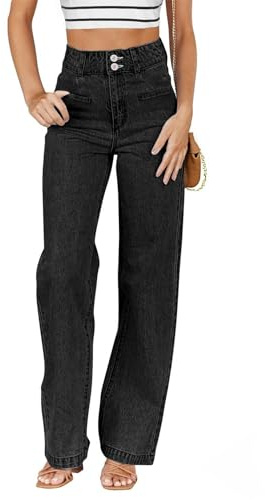 Sidefeel Jeans for Women Trendy High Waisted Stretchy Straight Leg Jeans Tummy Control Loose Ankle Denim Pants Black Size 10
