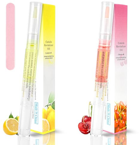 2PCS Cuticle Oil Pen for Nails,Nail Oil Pen for Nail Care,Cuticle Oil for Nails with Nail File,Nail Oil Cuticle Prevent Dry Cracking and Hangnails,Deep Nourishment(Cherry & Lemon Flavor)