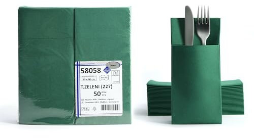 AROBA 1000 x Airlaid Cutlery Napkins (Green, 39 x 40 cm), High-Quality Napkin Pockets, Ready-Folded Cutlery Pockets, Fabric-Like Airlaid Napkins