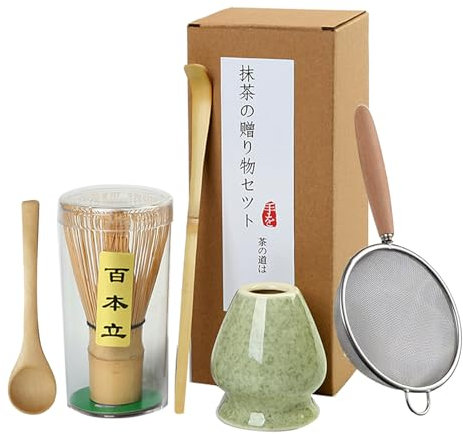 MATCHA KIT (5 piezas) Juego de té matcha japonés Batidor de matcha de bambú Tazón de matcha con pico La elección perfecta para los amantes de la cultura japonesa del matcha
