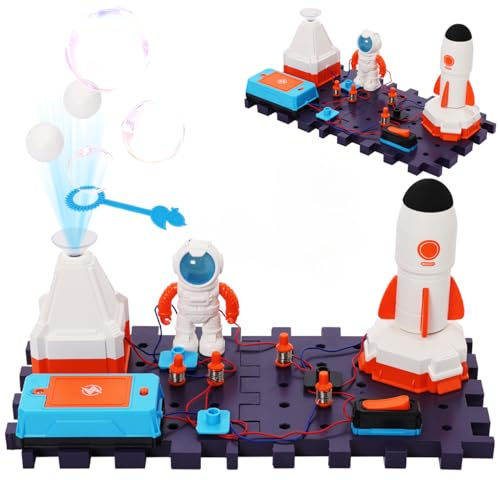 Science Experiments DIY Electric Circuits for Kids,STEM Physics Exploration Toy Set with Light,School Family STEM Educational Montessori Toy,Space Toys with Astronaut Rocket, Boys Girls