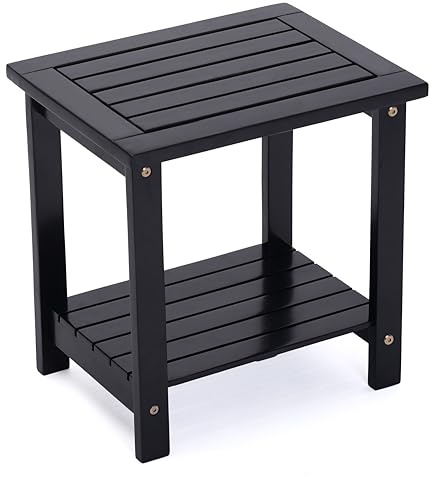 AN68 2-Tier Adirondack Side Table, Black Rustic Style for Indoor & Outdoor