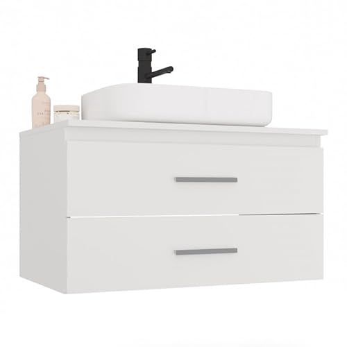 CDF Mobile Bagno Sospeso Sottolavabo per Lavabo da Appoggio Armadietto con 2 Cassetti Portaoggetti e Maniglie Design Moderno e Robusto per Arredo Bagno 80 cm Bianco