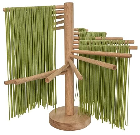 GAREDOB Pasta Drying Rack Large Wood Pasta Rack Collapsible Fresh Pasta Noodle Spaghetti Dryer Hanger Stand-Nature 16 Arms