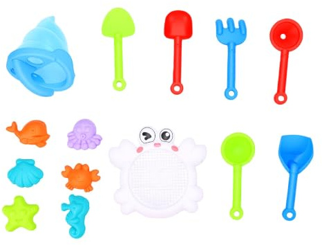 Pongnas Set de Jouets de Sable de Plage, Outils de Construction de Château de Sable, 14 Pcs avec Sablier à for Jeu en Extérieur pour Tout-Petits