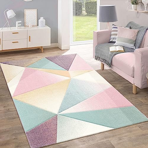 Paco Home Teppich Kurzflor Modern Trendig Pastell Geometrisches Design Inspiration Multi, Grösse:70x250 cm