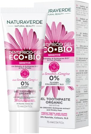 Naturaverde | BIO - Dentifricio ECO BIO Sensitive con Estratto di Echinacea e Fico d'India, per Denti e Gengive Sensibili, 0% Fluoro, 75ml