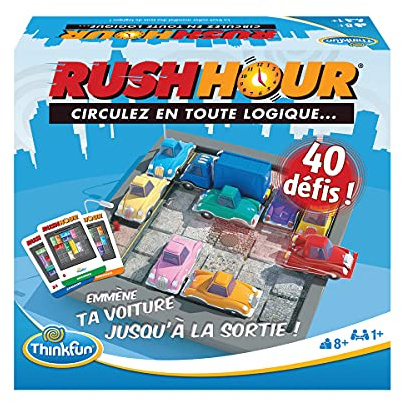 ThinkFun - Rush Hour - Jeu de logique - Casse-tête - Embouteillage - 40 défis 4 niveaux - 1 Joueur ou plus - dès 8 ans - Ravensburger - 76302 - Mixte - Version française