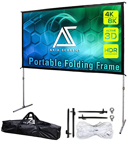 Akia 120 Inch Projector Screen with Stand and Carry Bag for Indoor & Outdoor Use – Portable Backyard Movie Display for 4K Ultra HD Viewing, Foldable Cinema Frame with Adjustable Support – AK-OS120H1.