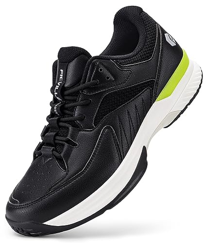 FitVille Mens Extra Wide Fit Tennis Badminton Squash Shoes Non Slip Sports Trainers for Volleyball Pickleball, Black, 8.5 UK Wide