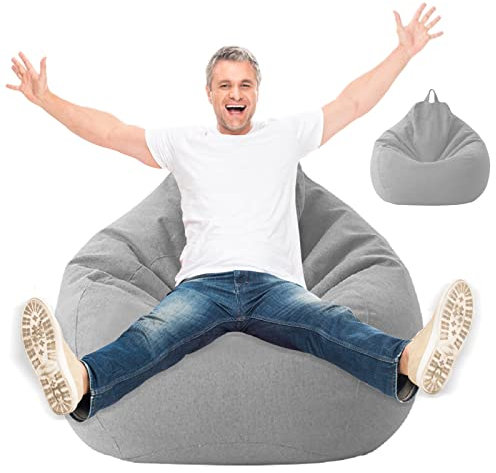 KOWAKA NO Filler Bean Bag Cover, Bean Bag Chair Sofa Cover for Home, Not Filler Bean Bag Covers Bean Bags for Adults & Kids,for Indoor Home Living Room (Grey(cotton line), L(100x120cm))