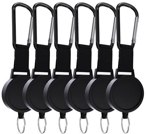 BiaoGan Retractable Keychain Heavy Duty - ID Badge Reel with 26.77” Steel Retractable Cord, 7.0 oz,Key Rings with Carabiner,Reels for Keys Badge Holder (6)