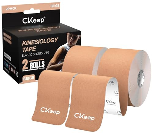CKeep Kinesiology Tape, Uncut 2 Rolls, Original Cotton Elastic Premium Athletic Tape,Latex Free Hypoallergenic, 2inch x 16ft, Beige
