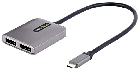 StarTech.com USB-C to Dual Displayport 1.4 Adapter, USB Type-C Muliti-Monitor MST Hub, Dual 5K 60Hz DP Laptop Display Extender / Splitter, HDR, Extra-Long Built-In Cable, Windows Only (MST14CD122DP)