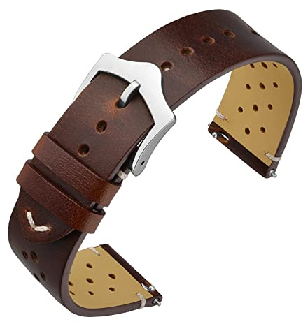 ANNEFIT Vintage Leather Watch Strap 22mm, Quick Release Replacement Band for Men and Women with Silver Buckle (Brown)