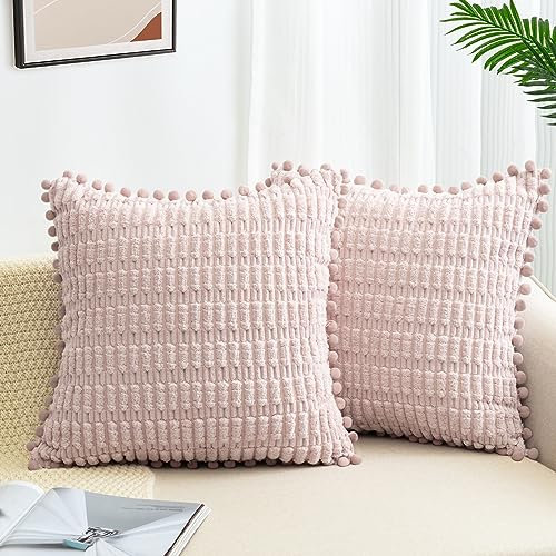 ZWJD 2er Set Kissenbezug 45x45 Kordsamt Sofakissen Weiche Kissenhülle Boho Kissenbezüge Dekokissen Moderne Kissen Deko für Couch Schlafzimmer Zuhause Auto Dekor Zierkissenbezüge Rosa