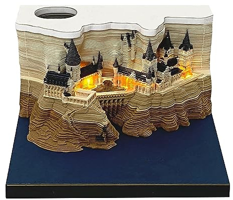 Bloc-notes 3D avec lumière et porte-stylo, bloc-notes autocollantes 3D château, autocollants papier, cartes, bureau, décoration intérieure, papier déchirable, château magique