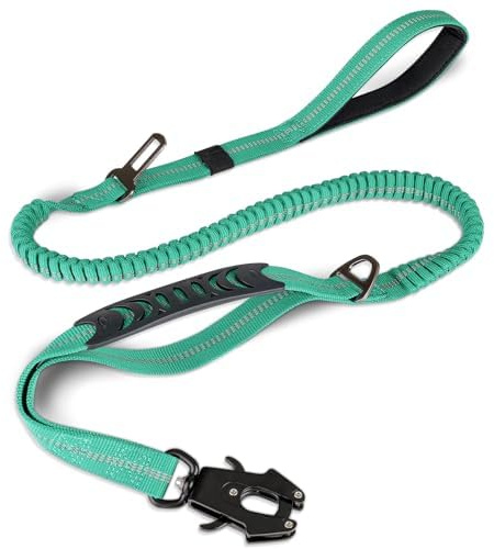 Joytale Laisse élastique Chien Anti-Traction 1.2m-1.8m 2 Poignées Rembourrées Réfléchissante Ceinture de Sécurité Voiture pour Les Chiens de Taille Moyenne, Grande, X-Grand, Sarcelle