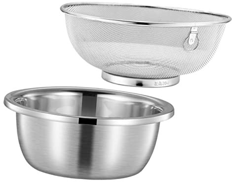 LIFKOME Colador Chino Cocina Acero Inoxidable Escurridor Para Fregadero Colador De Arroz Con Tazón
